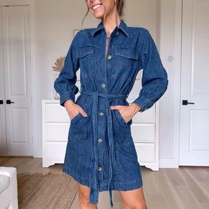 Free assembly belted denim utility dress NWT